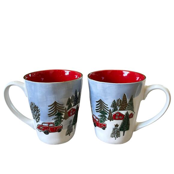 Eli+Ana ELK RIDGE HOLIDAY Ceramic Mug Tea Cup Set of 2 Christmas New - Picture 1 of 11